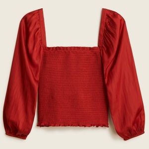 J Crew Square Neck Smocked Featherweight Satin Top — Size S, NWOT